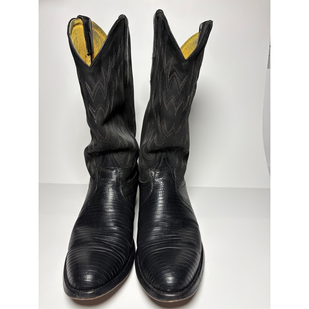 Cavenders Mens Black Lizard Skin Cowboy Boots Western Round Toe Size 12 D Mexico